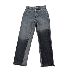 Y2K PACSUN HIGH RISE STRAIGHT FADED BLACK DENIM DISTRESSED CUFFS, SIZE 24